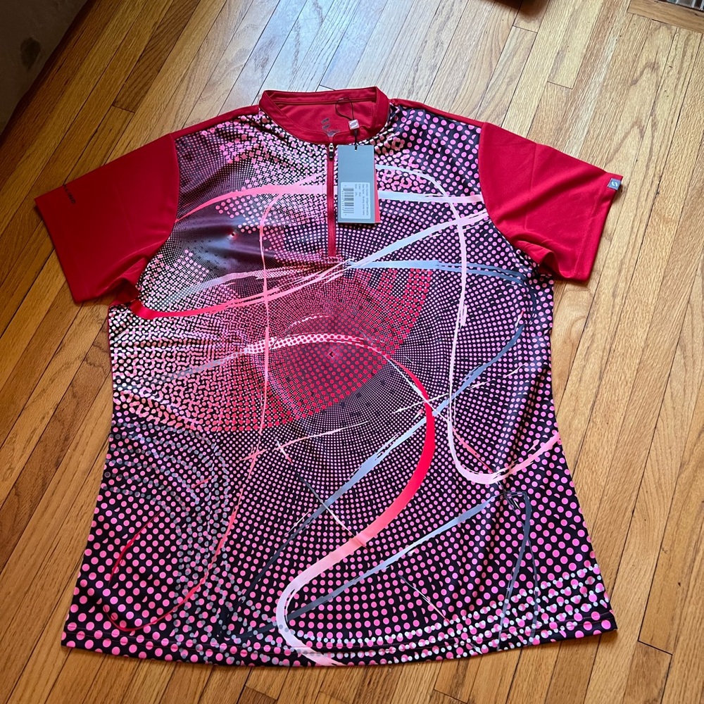 Savalino women’s bowling dry fit shirt purple and red new with tags size 2XL